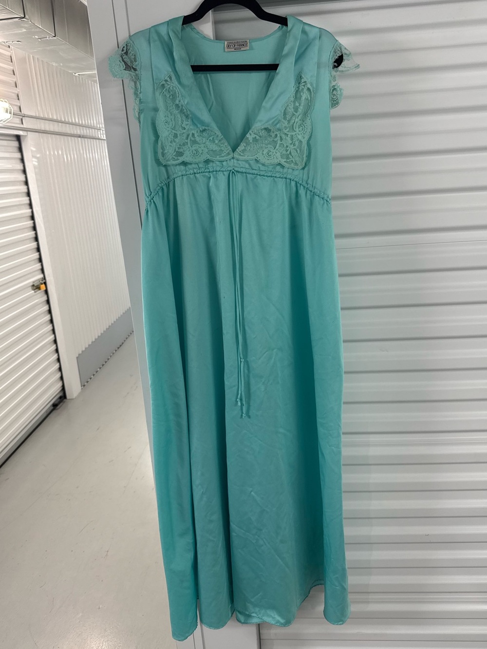 VTG Lily of France Aqua Lace-Trim Sleeveless Nightgown flawed size medium